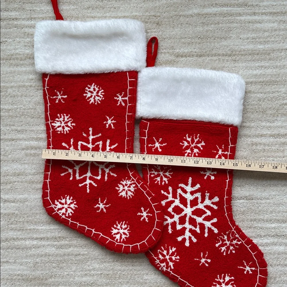 Set of 2 Target Christmas Stockings Red, White Snowflake Holiday 17 inches